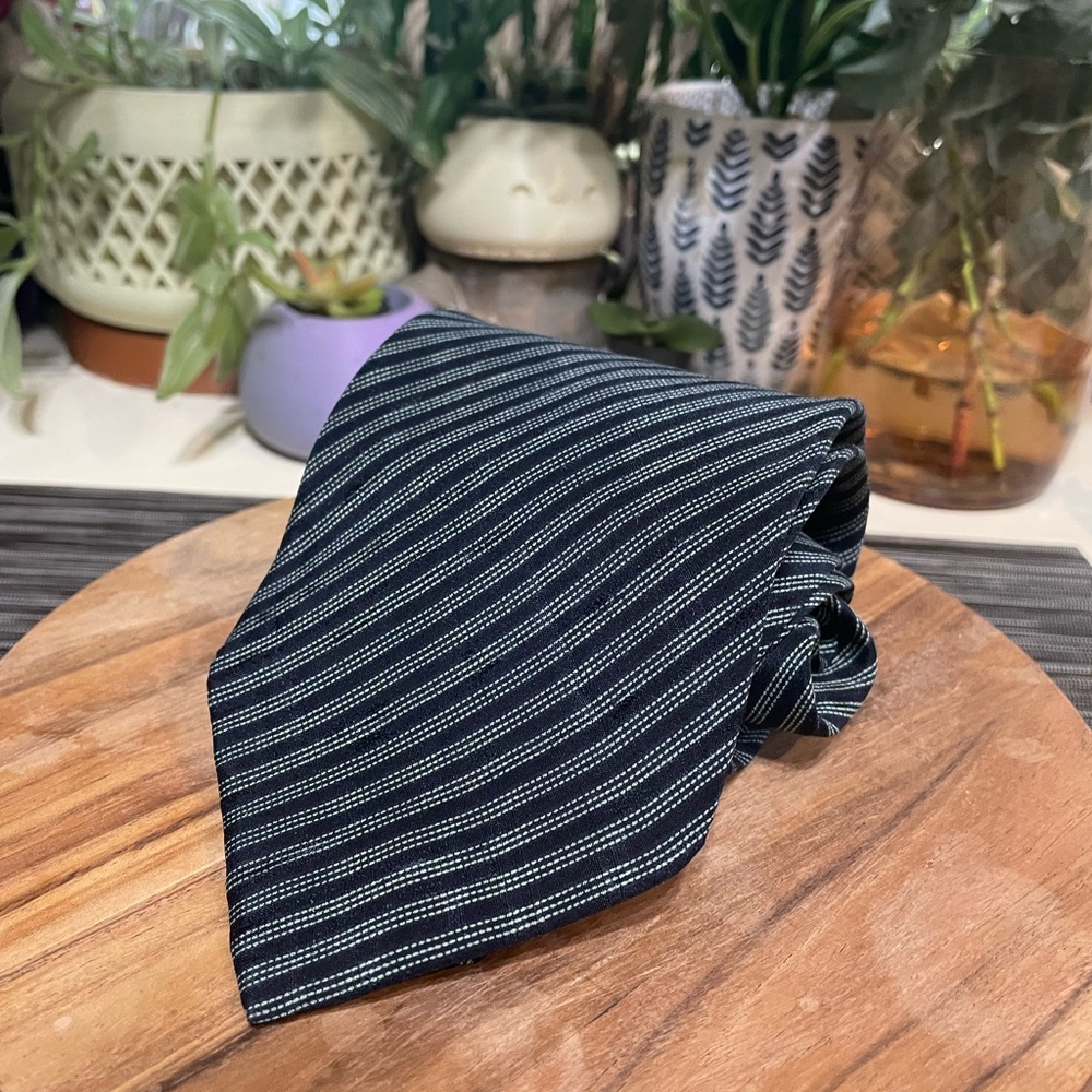 Giorgio Armani Silk Tie Navy Stripe Made in Italy